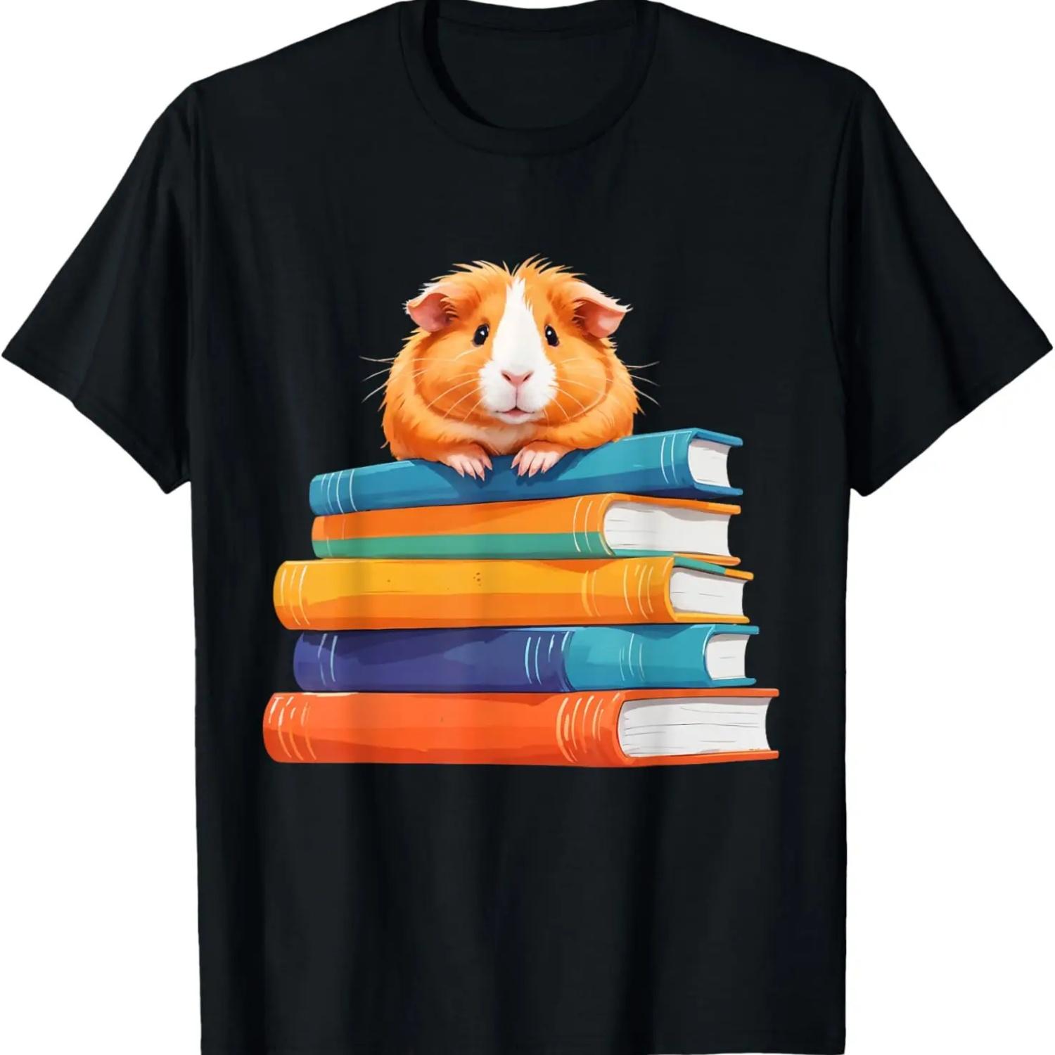 Guinea Pig on Books Cute Animal Book Lover T-Shirt S