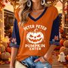 Women's V Neck Casual Three-Quarter Sleeve Halloween Print Blouse