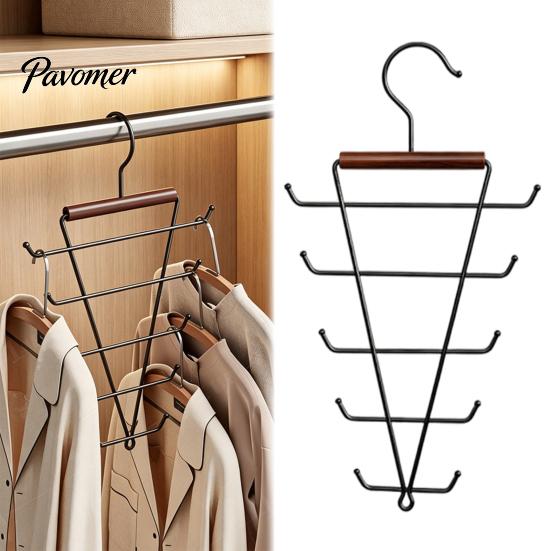 Vertical Wardrobe Storage Hangers V Shaped Closet Organizer, 12 Hooks 360 Degree Swivel Hook Design, Space Saving Organizers Beech Wood Hanger