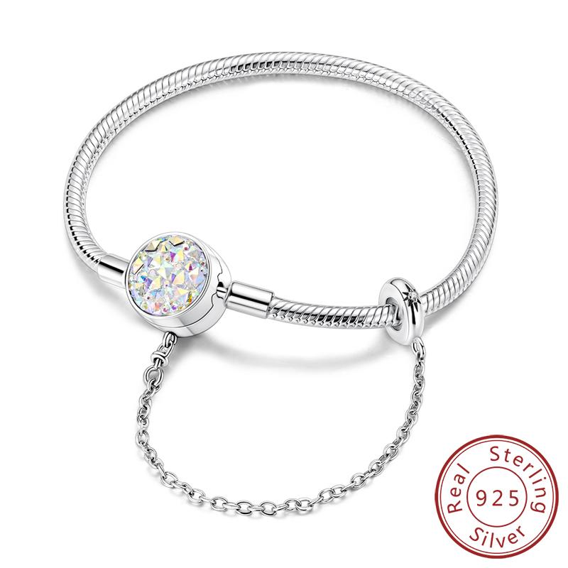 Original Bracelet Bangle 925 Silver Charm Bracelet 17-20CM Love Cross Snake Bone Bracelet for Women Girl DIY Jewelry