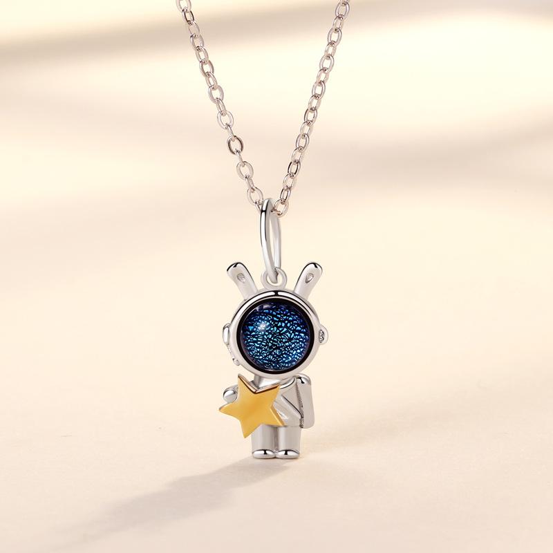 Original Aerospace Rabbit Couple Necklace Niche Personality Star Moon Rabbit Glazed Stone Pendant Girls Gift