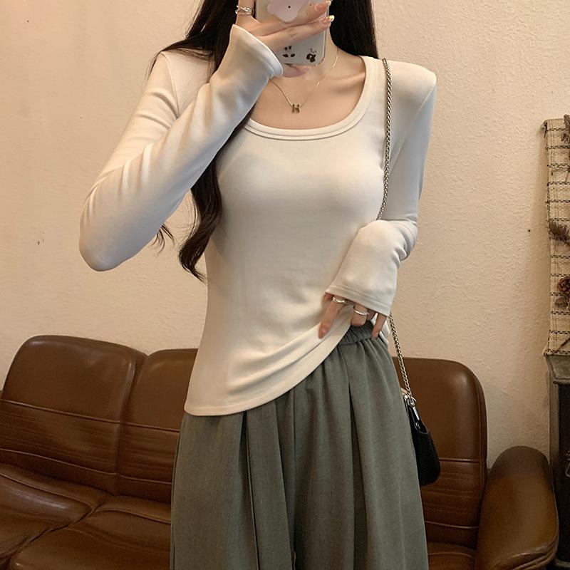 11 thread 1g, long-sleeved t-shirt autumn thin u-neck solid color shirt versatile women M