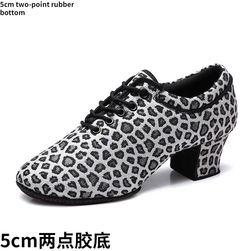 Leopard Latin Dance Shoes Jazz Tango Salsa Woman Modern Ballroom Dance Shoes Teacher Shoes 3.5cm/5cm Heels Dance Sneakers