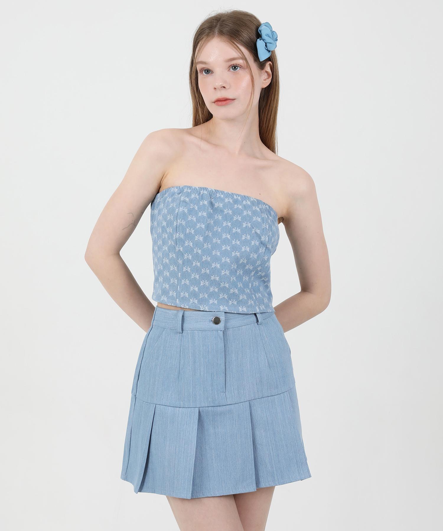 Джинсовый кроп-топ с лентой Kathrin (Светло-синий) Light Blue
