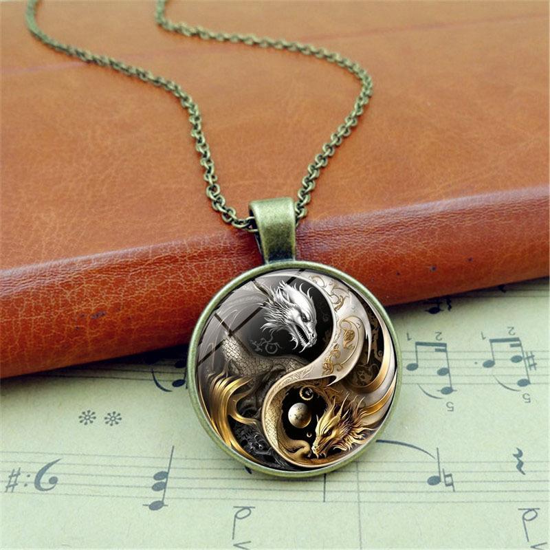 New Yin Yang Tai Chi Dragon Girl Versatile Fashion Retro Pendant Necklace