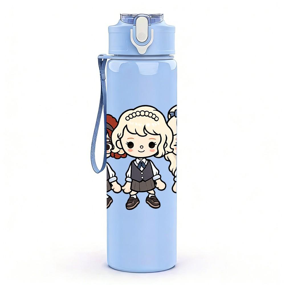 1PC Three Fashion Girl Friends 750ml Color Plastic Sports Water Bottle Leakproof Flip Straw Lid Suitable for Sports Office Home Use