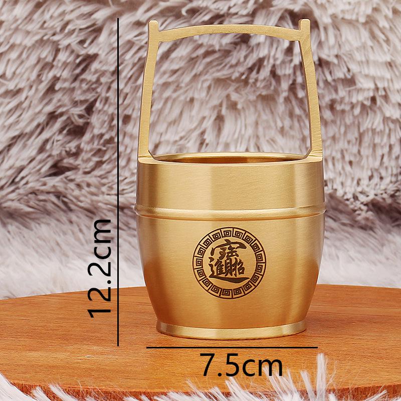 Large Polished Brass Bucket Ornament – Creative Desktop Treasure Character Decoration