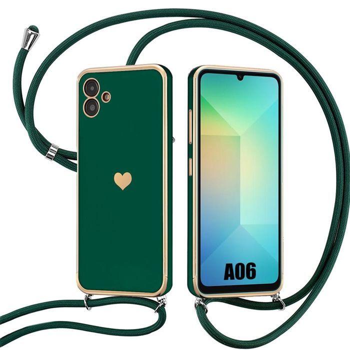 Coque pour Samsung Galaxy A06, Protection Silicone Souple Luxe avec Cordon Vert Nuit