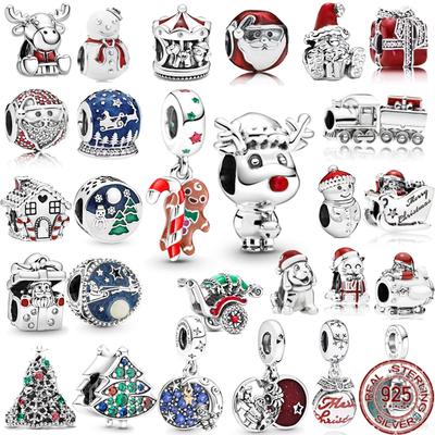 New Christmas Charm 925 Sterling Silver Santa Claus Reindeer Talking Snowman Bead Fit Original Fashion Bracelet Women Jewelry