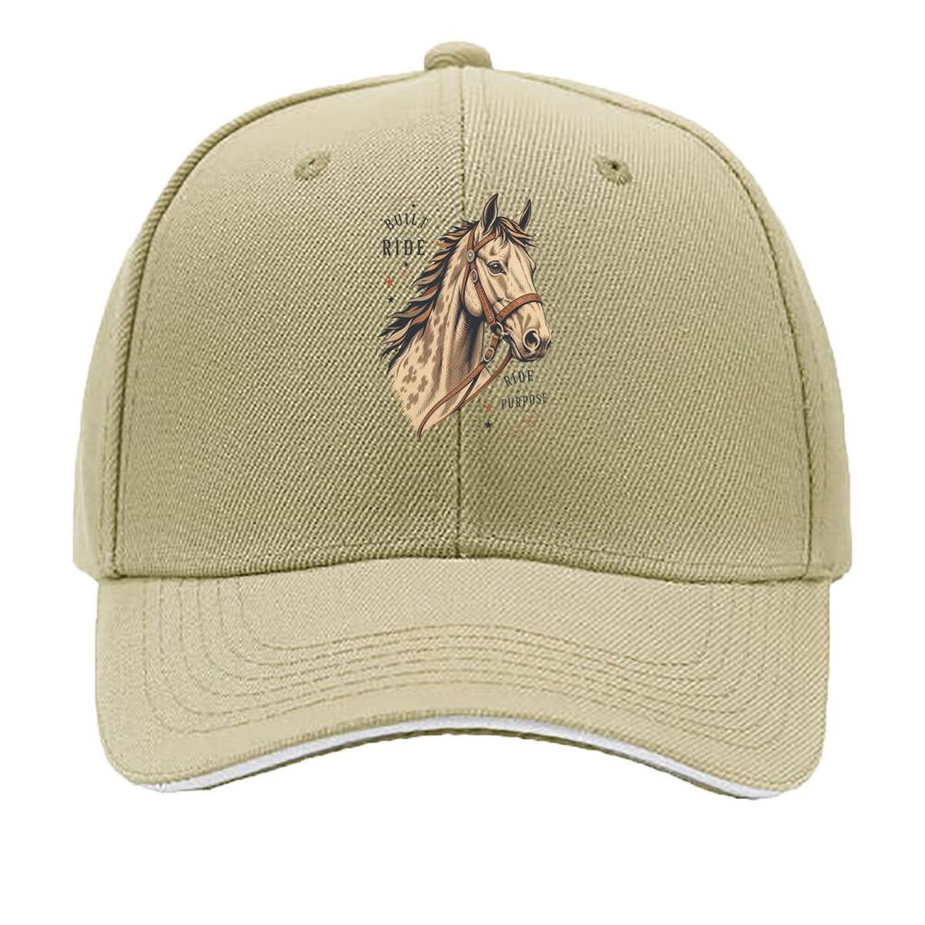 Rustic Galloping Horse Head Emblem Sandwich Baseball Cap Sun Cap Outdoor Workouts Hat