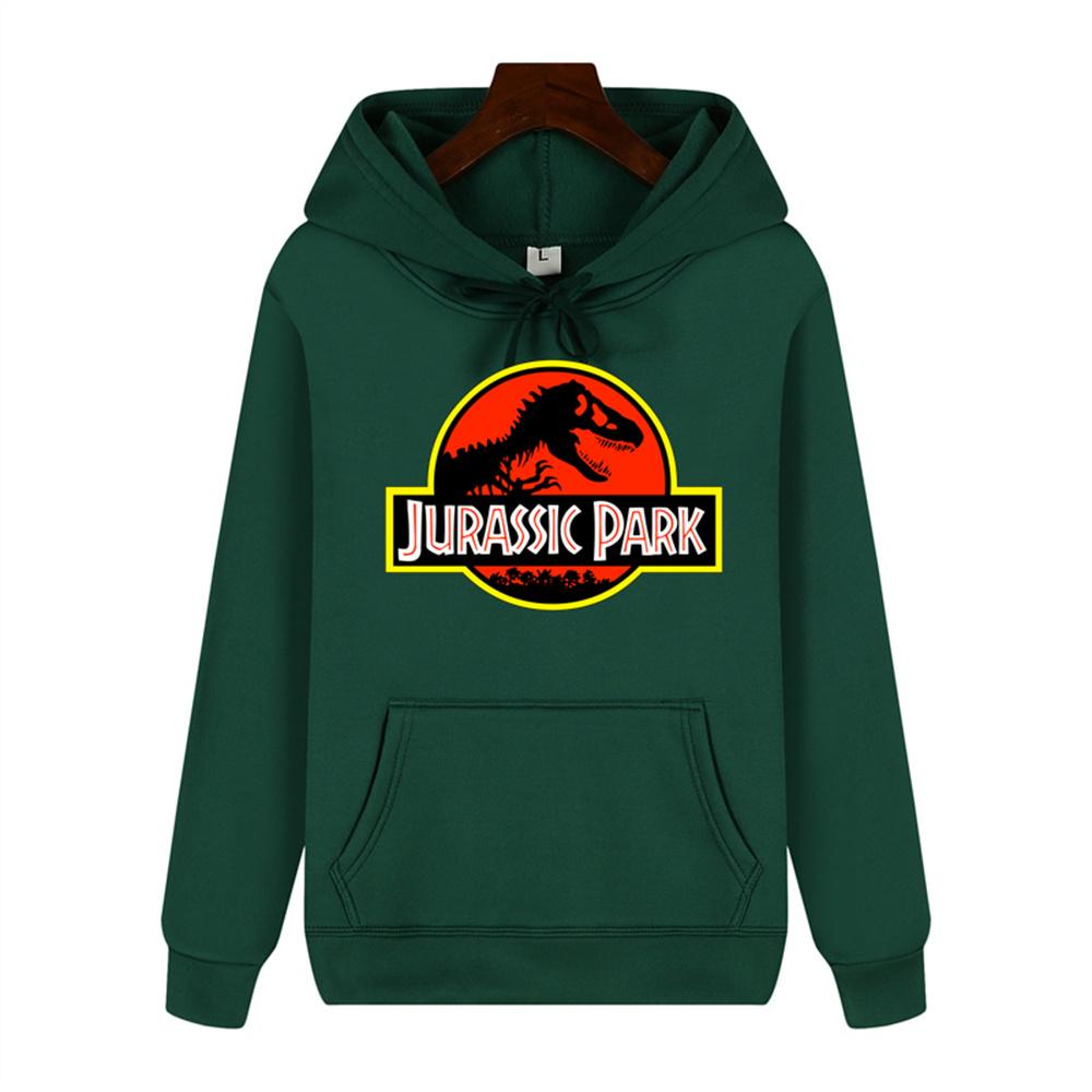 Pánská Vysoce kvalitní Vzor Jurského parku Potisk Podzim Zima Hrubá Teplá Venkovní Mikina s Kapucí Harajuku