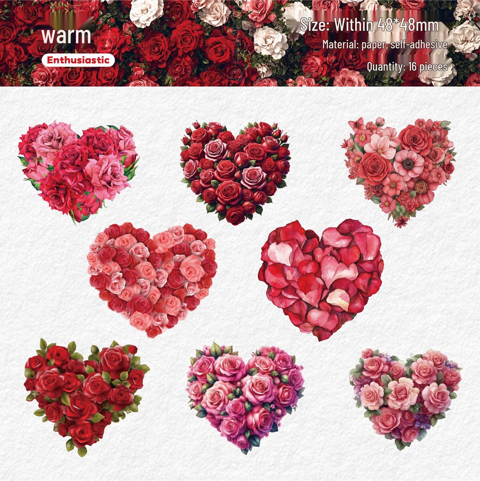 Retro Xinhuā Series Stickers - Heart & Flower PET Journal Decoration Pack