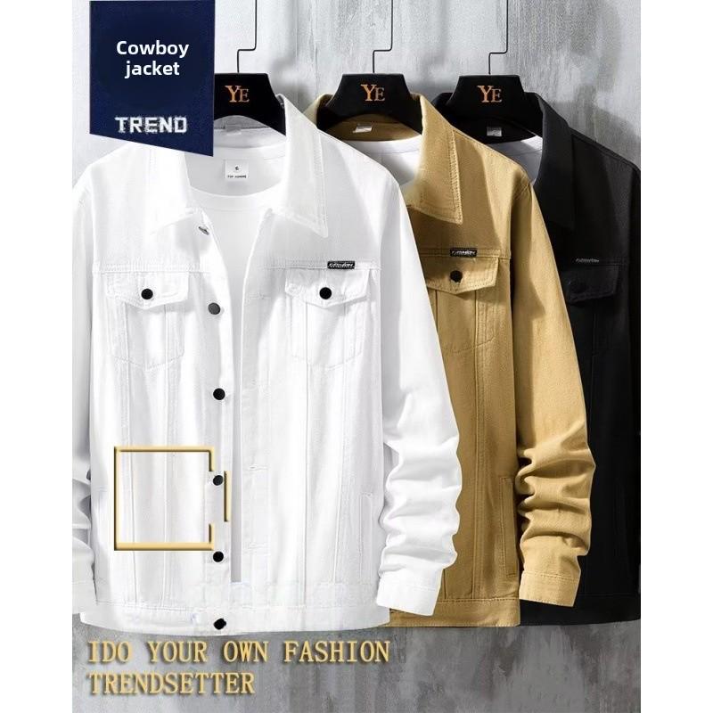 Men's Trendy Japanese Denim Workwear Jacket: Loose, Multi-Pocket, Casual Top for Spring & Autumn.