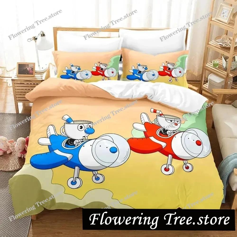 Cartoon Mugman Cuphead Bedding Set Duvet Cover Bed Set Quilt Cover Pillowcase Comforter king Queen Size Boys Adult Bedding Set