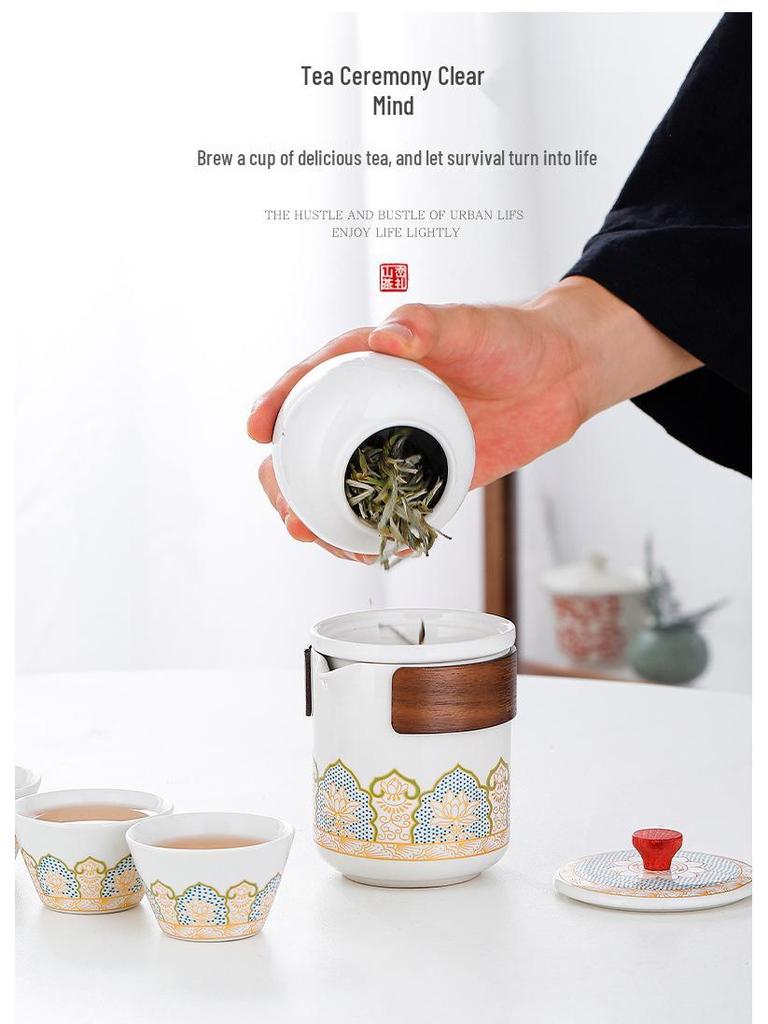 Ceramic Travel Tea Set with Tray - Portable Cup for Outdoor Anniversaries & Custom Souvenirs
