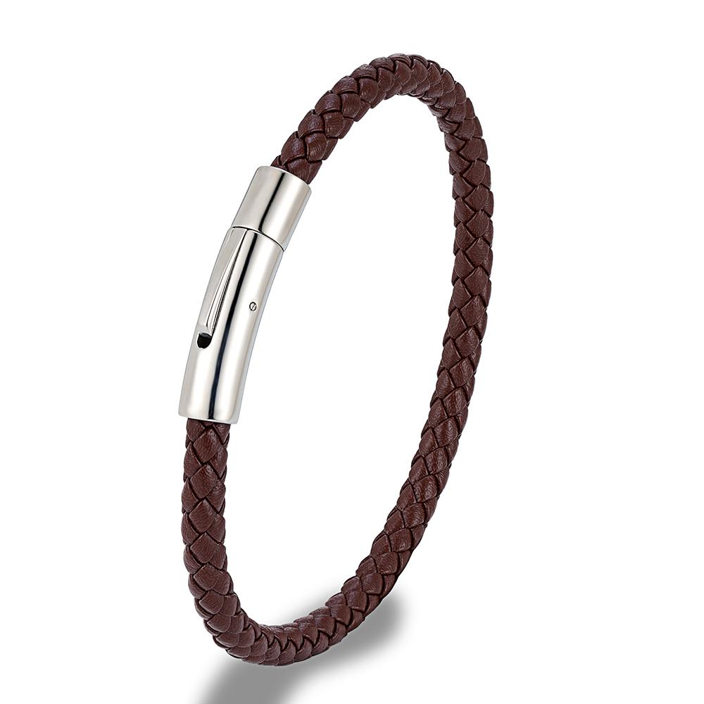 Classic Simple Blue Braided Leather Bracelet Bangle Stainless Steel Magnetic Buckle Jewelry For Men Women Couple