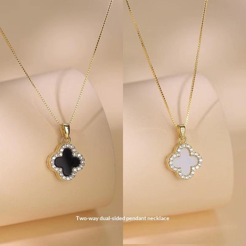 Agate Four-leaf Clover Pendant Necklace - Women's Luxury High-end Elegant Clavicle Chain Fashion Jewelry