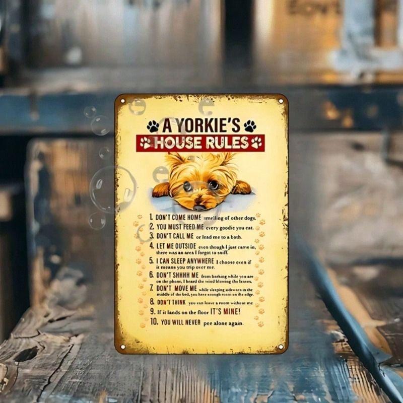 Metal Wall Art Vintage Terrier House Rules Poster for Home Decor 2D Flat 20x30 Cm