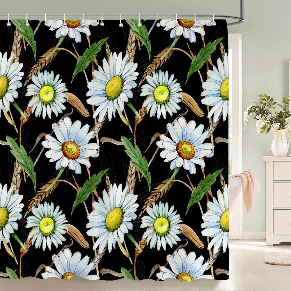 1 Pc Spring flowers and plants pattern Shower Curtain, Waterproof Fabric Bathroom Curtain Machine Washable for Bathtub Decor