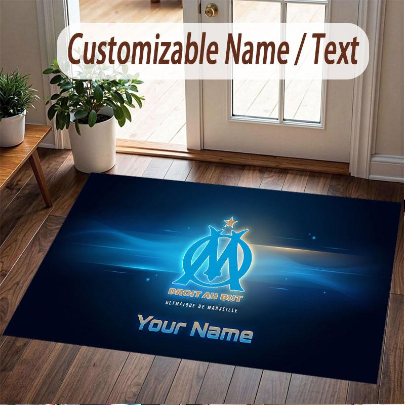 Benutzerdefinierter Teppich Olympique Marseille FC Muster Druck Name Text Weicher Rutschfester Boden Teppich für Zuhause Innen Dekoration