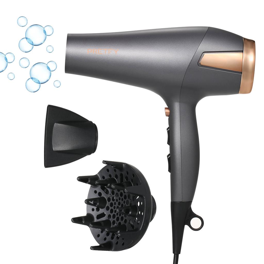 Pretfy Asciugacapelli per la cura dei capelli Asciugacapelli ionico negativo 2500 W 2 velocità 3 impostazioni di calore Asciugatura rapida