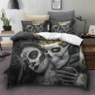 Juegos de Cama Calavera de Azúcar King Belleza Beso Calavera Funda Nórdica Juego de Cama Estampado Bohemio Ropa de Cama Negra Tamaño Queen Ropa de Cama