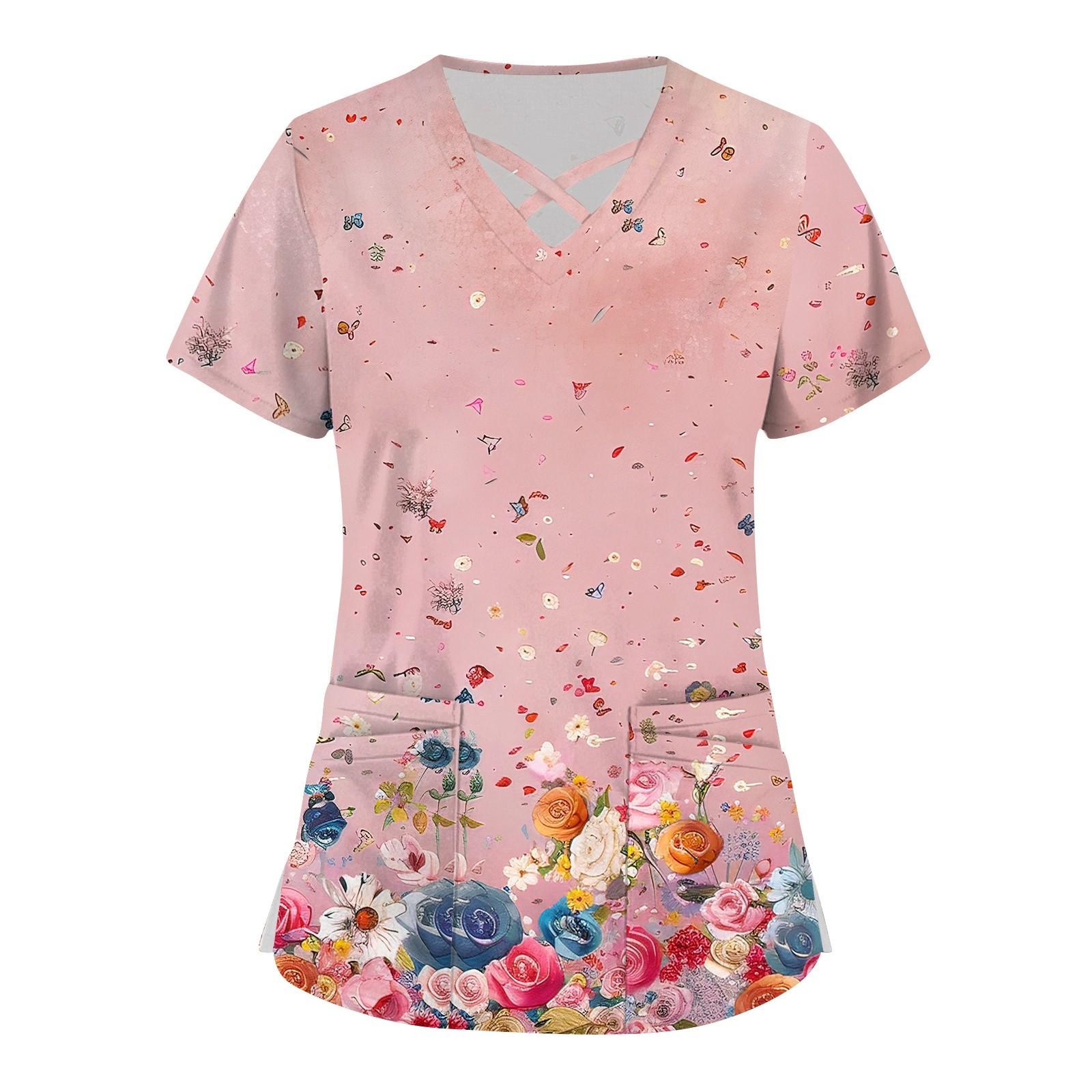 

Женский топ с коротким рукавом и V-образным вырезом, принтом и карманом Dry-nurse XL розовый