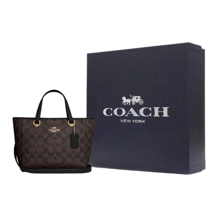 New COACH Alice Iconic Coated Canvas With Smooth Leather Shoulder Bag, Crossbody Bag, Handbag Small Women's Brown & Black CA613-IMAA8