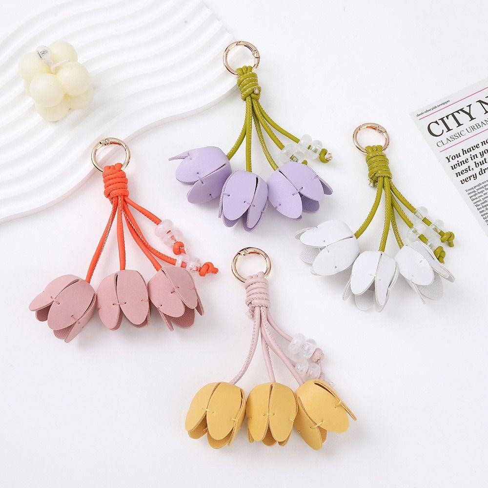 Tulip Shape Bag Charm Gold Tone Decorative Charm Elegant Keychain Pendant Gift Accessory