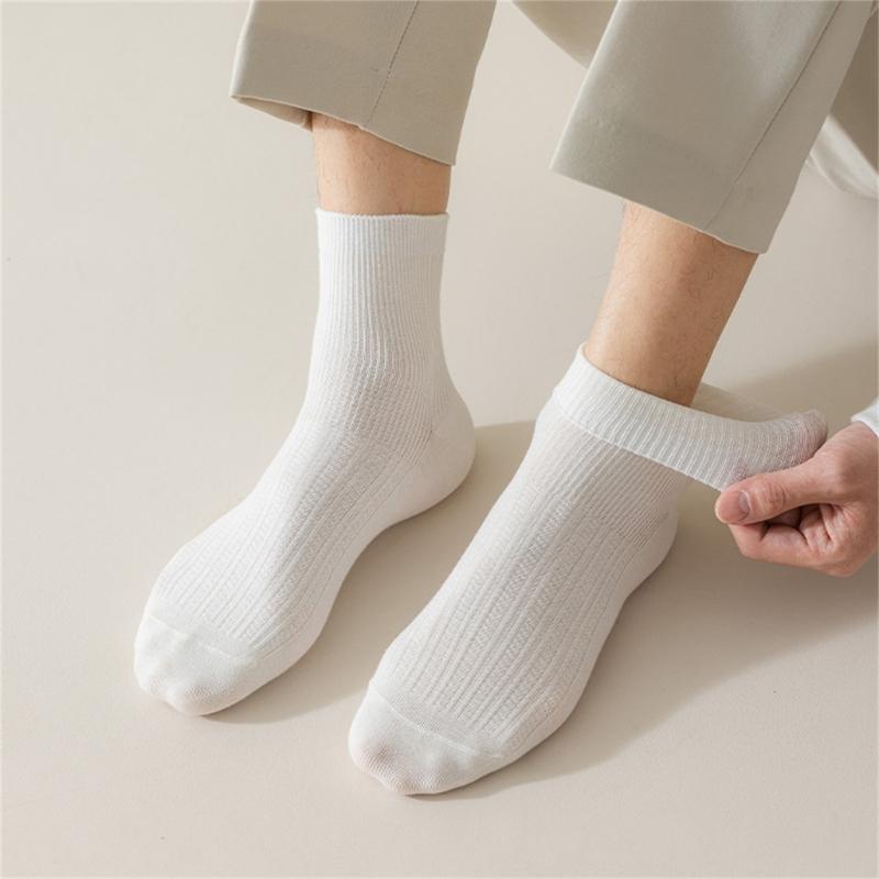 Solid Color Men Sock Spring Autumn Casual Basic Stocking Vertical Stripes Breathable Comfortable Casual Sports Socking