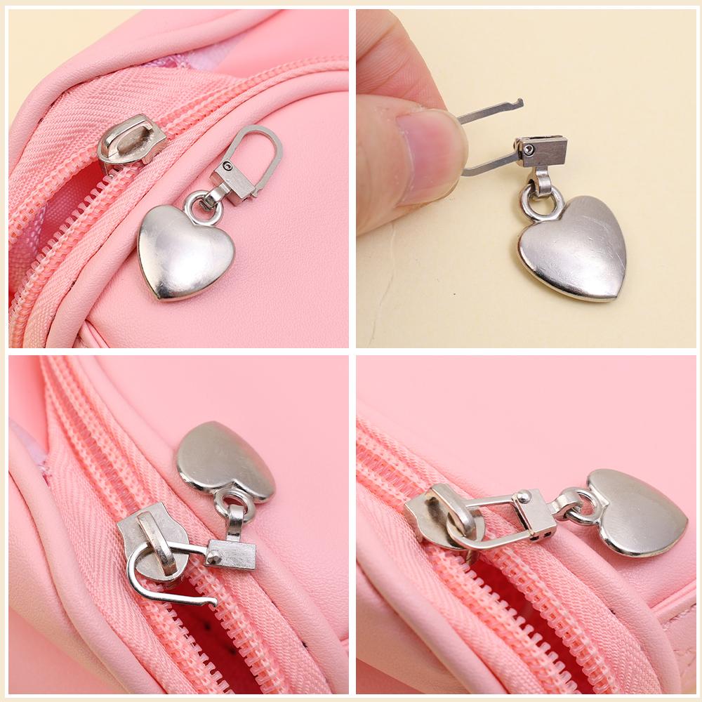 5Pcs Sewing Zippers Puller Head Heart Shape Detachable Metal Zipper Slider Repair Kits For Bags Backpack Coat Zipper WBL