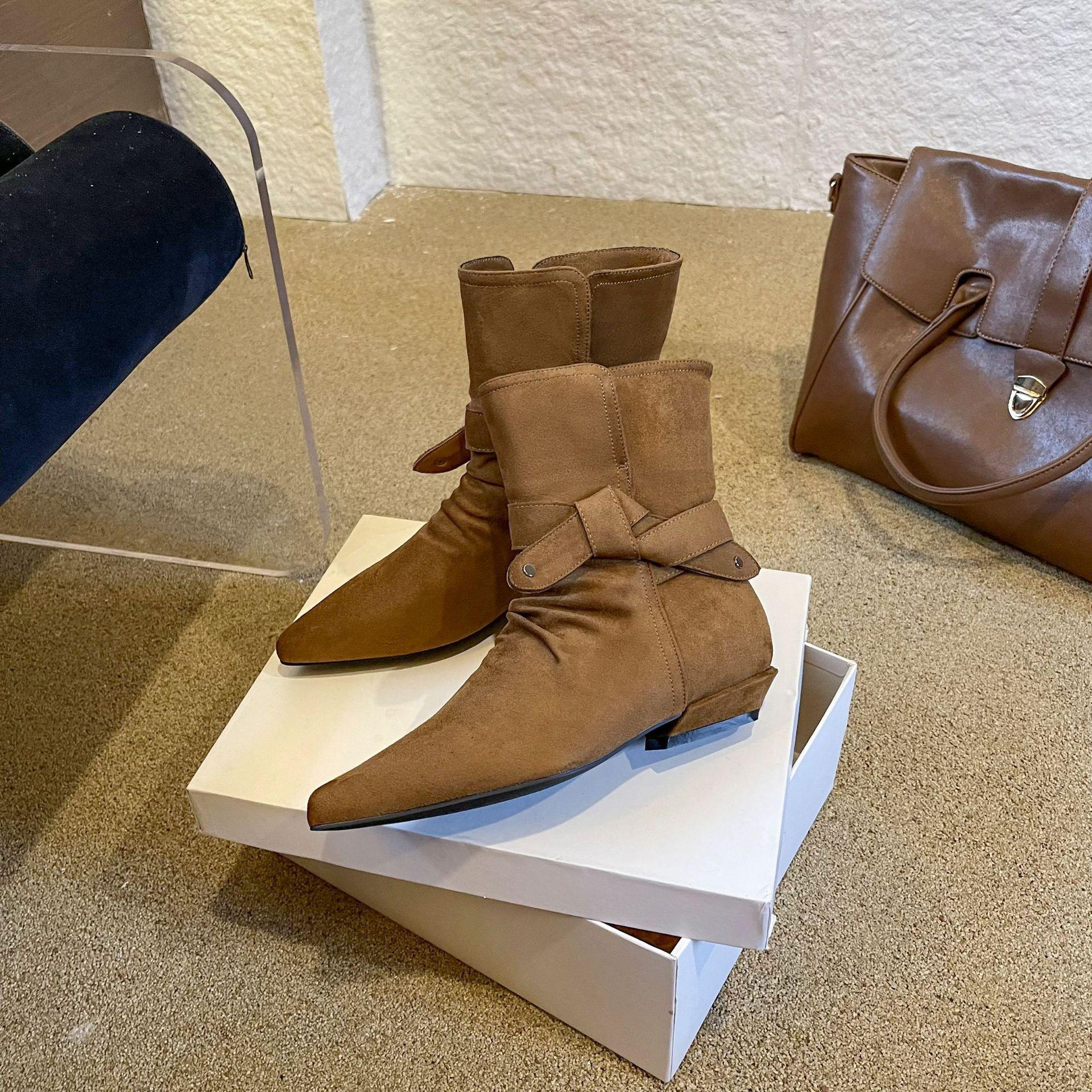 

Bin Liqiu Женские замшевые ботильоны с острым носком и толстым каблуком - Модный дизайн слипонов 35