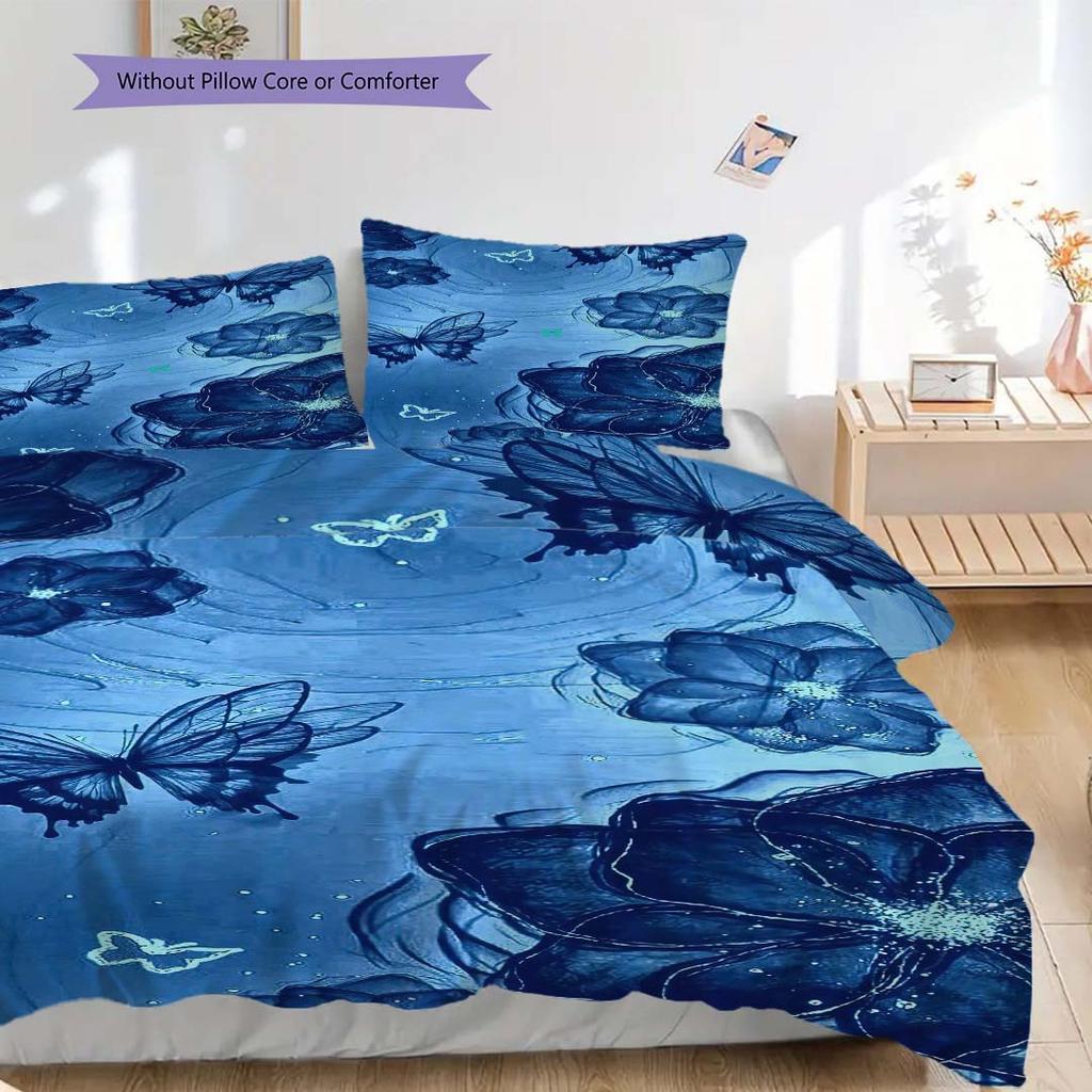 1PC Mariposas, flores Juego de Ropa de Cama Colcha Funda de Colcha Funda de Almohada Decoración del Hogar Regalo de Cumpleaños (1 * funda de edredón + 15 * funda de almohada, sin relleno)