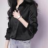 French High-End Satin Faux Silk Women's Top - Perfect with Jeans for a 2024 Commuter Look