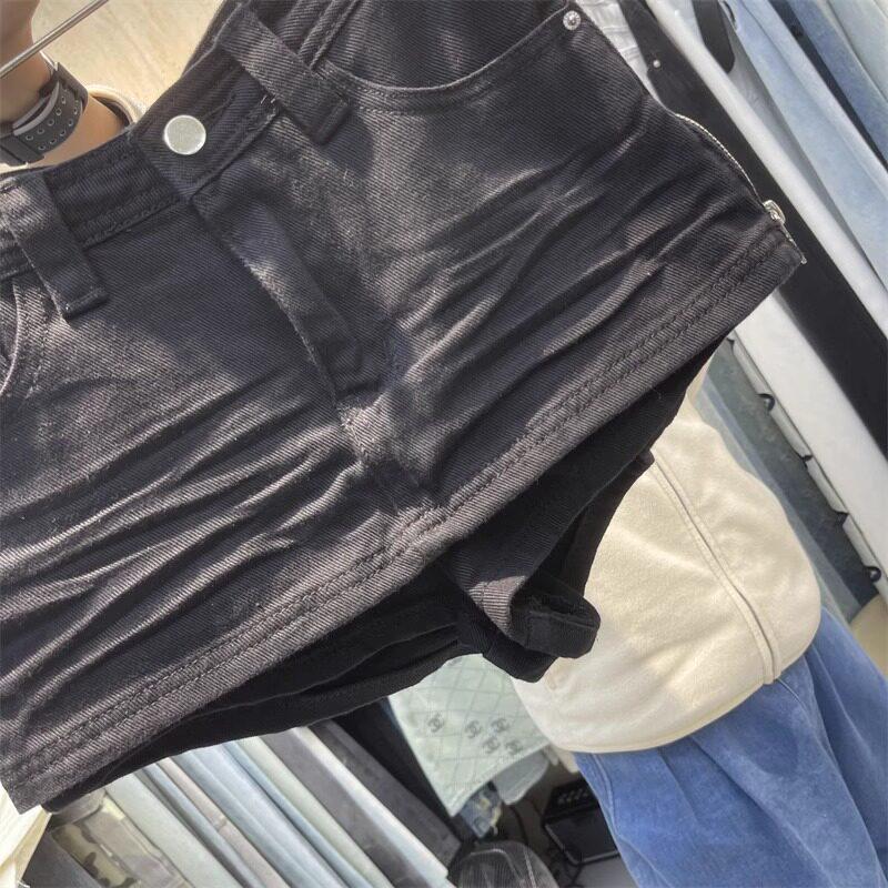 Gonna corta di jeans bianca alla moda: Dimagrante, Versatile, Zip Laterale, Caratteristica Anti-Esposizione