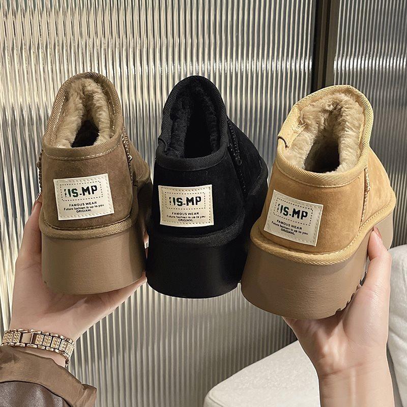 Bread 2025 snow boots women's fur integrated velvet cotton shoes platform muffin shoes warm new short tube winter