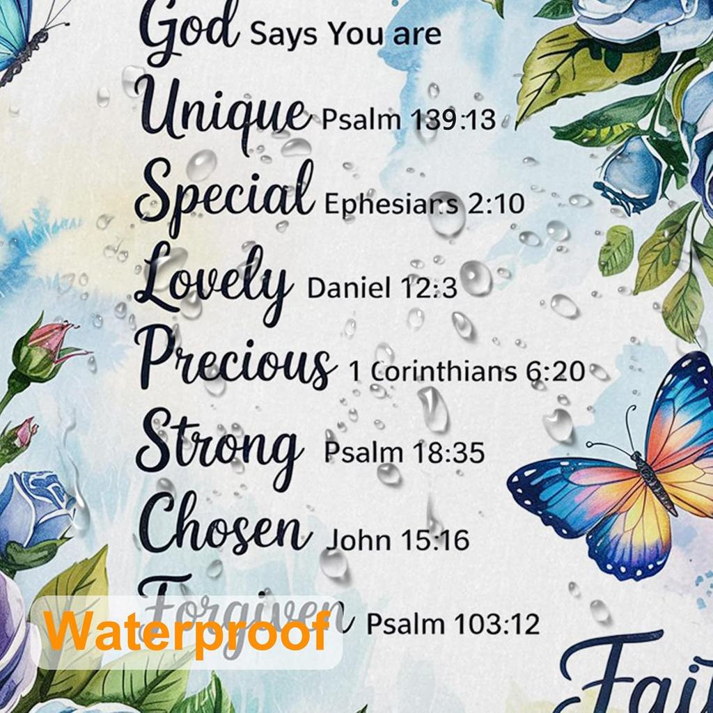 Bible Verse Inspirational Quote Shower Curtain,Blue Floral Christian Bathroom Shower Curtains Bathtub Home Decor Waterproof Fabr