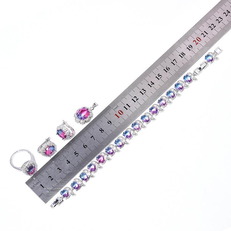 Romantic Rainbow Zircon Jewelry Set: Necklace, Earrings, Ring & Bracelet for Women