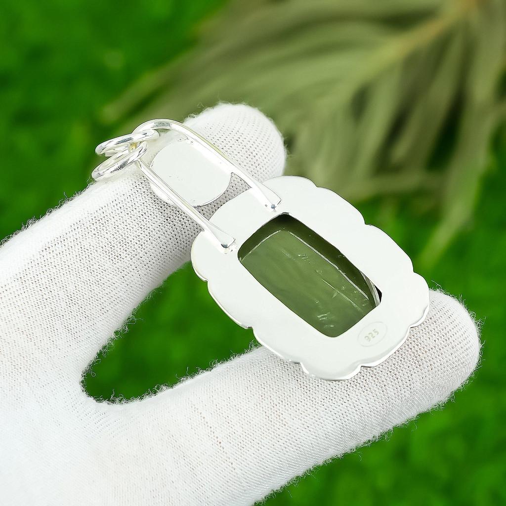 925 Sterling Silver Natural Serpentine Art Deco New Engagement Pendant Jewelry