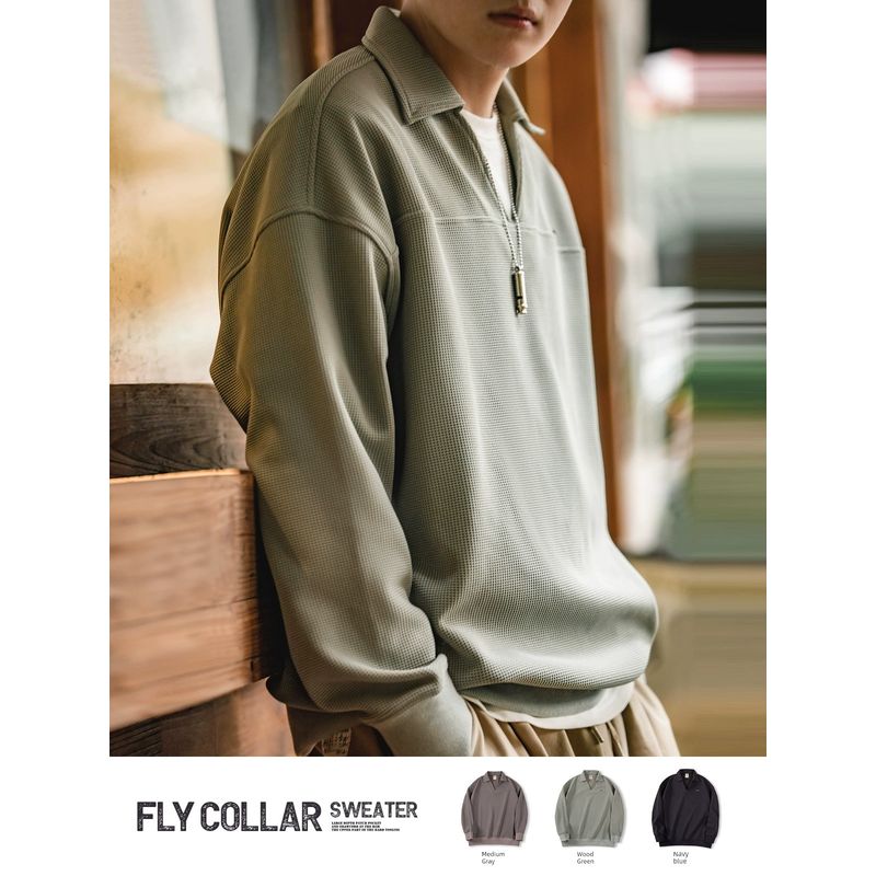 Marden Retro V-neck Polo Shirt Sweatshirt All-Matching Work Clothes