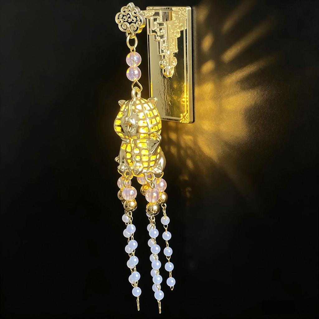 Ancient Style Luminous Lantern Refrigerator Magnet with Pavilion Tassel and Pearl Ornament