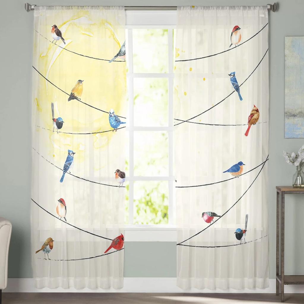 The Birds On The Wire Are Lovely Animals Sheer Curtains for Living Room Voile Tulle Curtain for Bedroom Kitchen Home Decor Panel