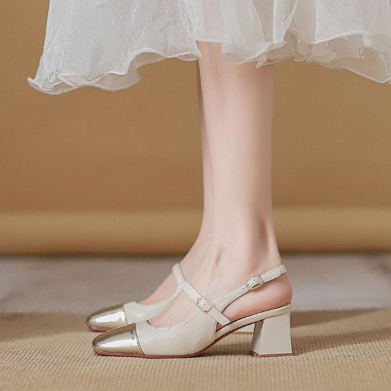 Bridesmaids with skirts temperament single shoes French high heels design sense niche thick heel 2025 spring new with cheongsam