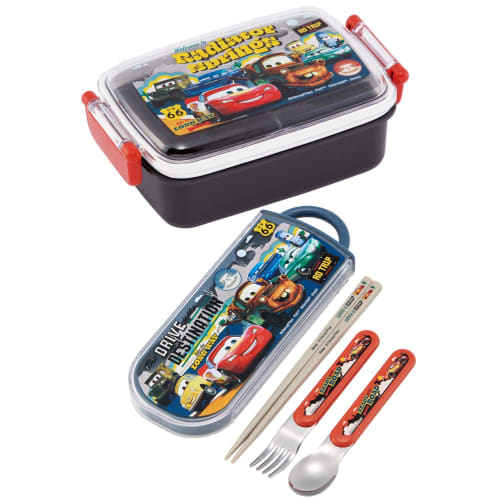 Skater Lunch Box Trio Set Chopsticks Spoon Fork Disney Cars 24 for Children Antibacterial Treatment Easy to Open Sliding Type Made in Japan TACC2AG-A