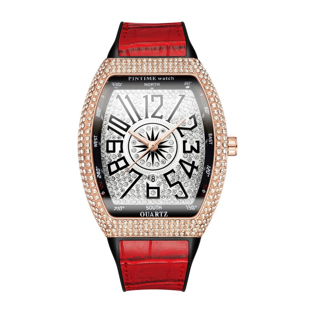 Premium Brand Luxury Diamond Watch Digital Diamond Inlay Black Watch Night Light Men Quartz Wristwatch Hip Hop Style Men Gift