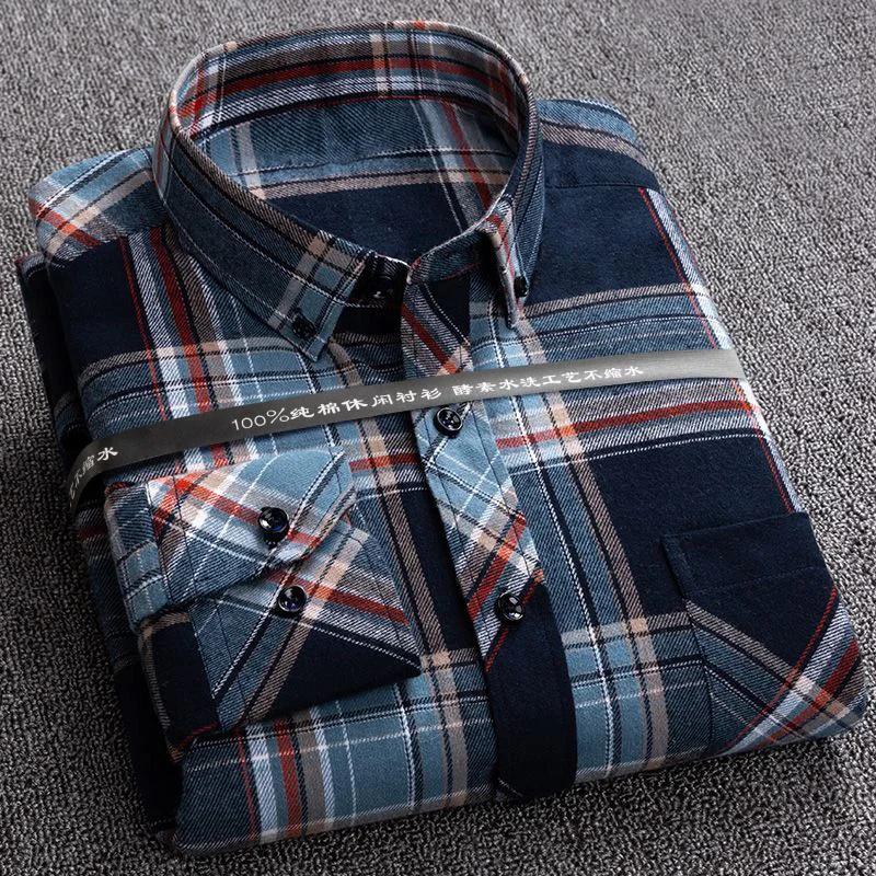 New Plaid Shirts for Male Plus Size Leisure Mens 100% Cotton Winter Warm Flannel Casual Checkered Over Size Shirt Long Sleeve