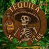 Tequila Catrina Metal Sign. 7.8x7.8 inch skeleton & sombrero decor for bar or home.