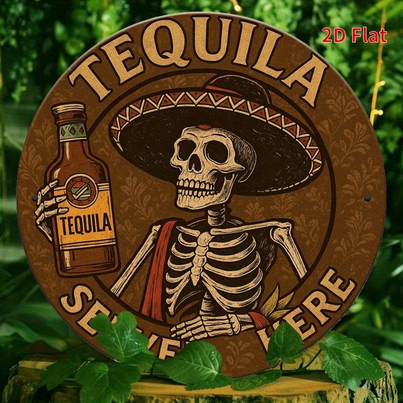 Tequila Catrina Metal Sign. 7.8x7.8 inch skeleton & sombrero decor for bar or home.