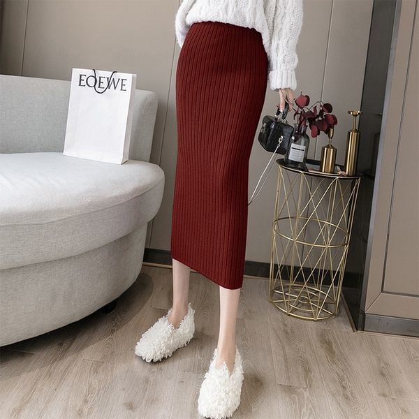 Thickened Knitted Half Skirt with Female Rear Fork Pit Clause Hip Wrapping High Waist Straight Tube Purple Knitted Skirt