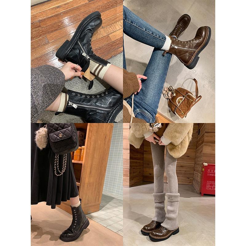 Cowhide round head design sense niche Martin boots children's new thick bottom side zipper locomotive short boots